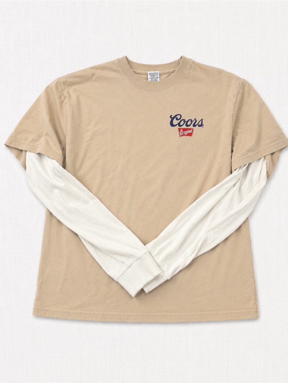 Coors Layered-Look Long Sleeve Tee in Tan and Cream